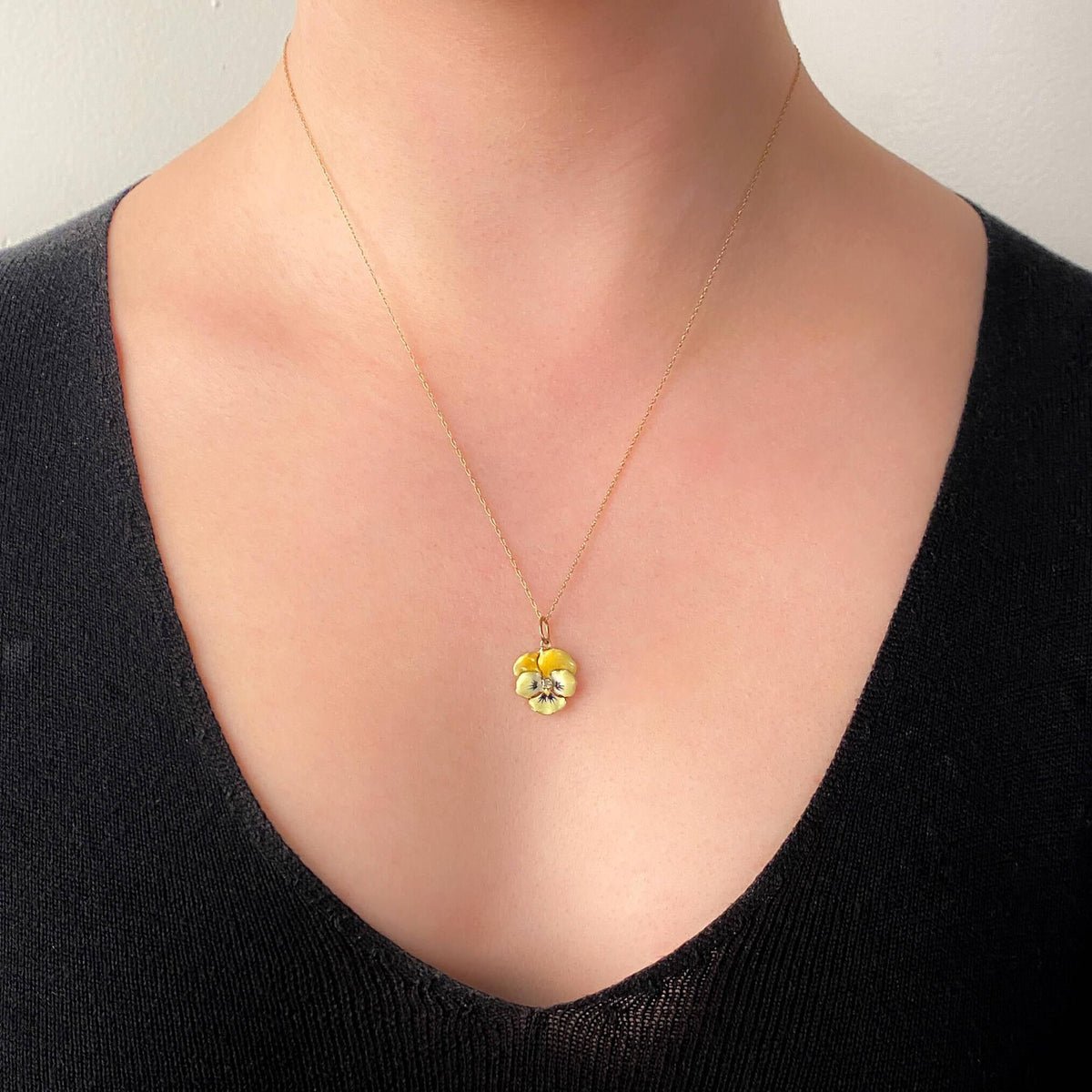 Vintage Yellow Enamel Pansy Charm of 14k Gold - Trademark Antiques