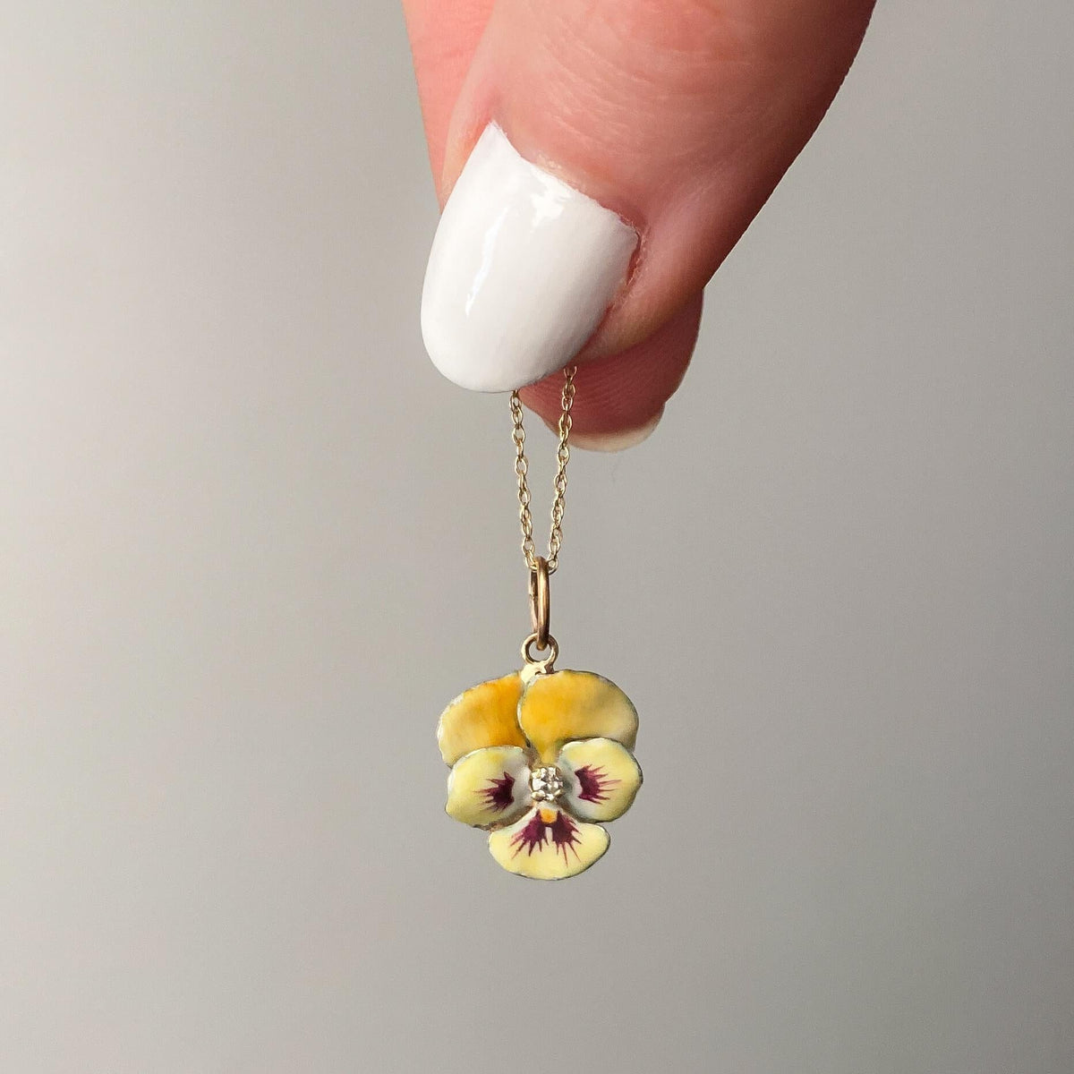 Vintage Yellow Enamel Pansy Charm of 14k Gold - Trademark Antiques
