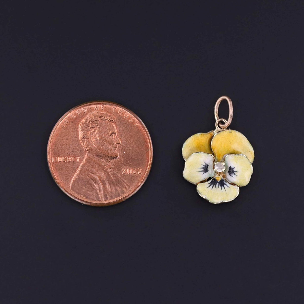 Vintage Yellow Enamel Pansy Charm of 14k Gold - Trademark Antiques