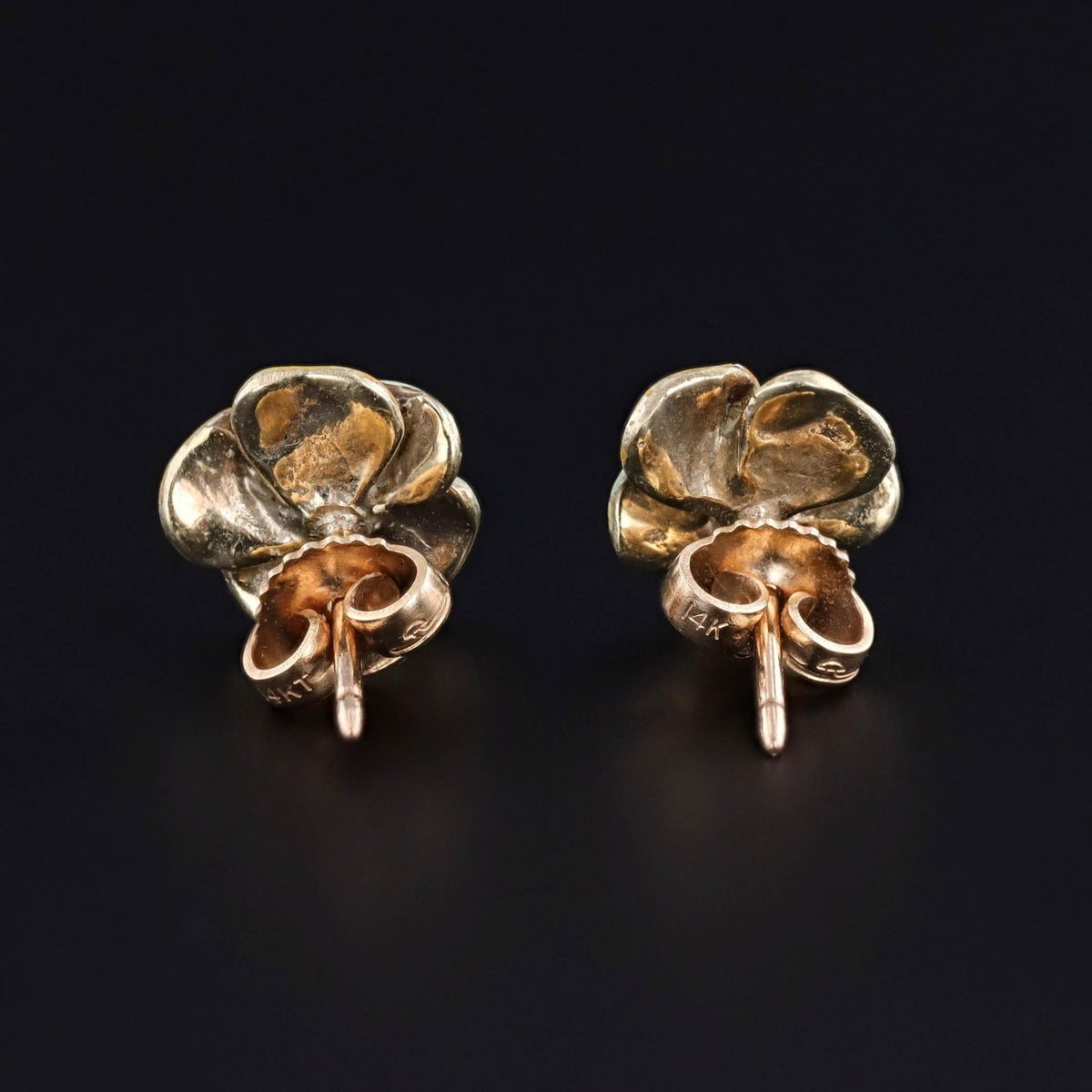 Vintage Yellow Enamel Pansy Earrings of 14k Gold - Trademark Antiques