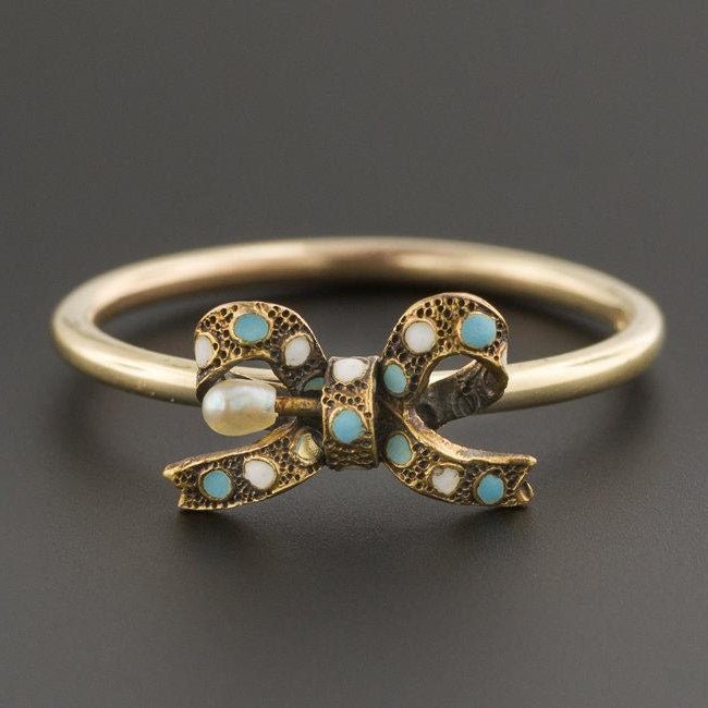 10k Gold Bow Ring | Antique Pin Conversion Ring - Trademark Antiques