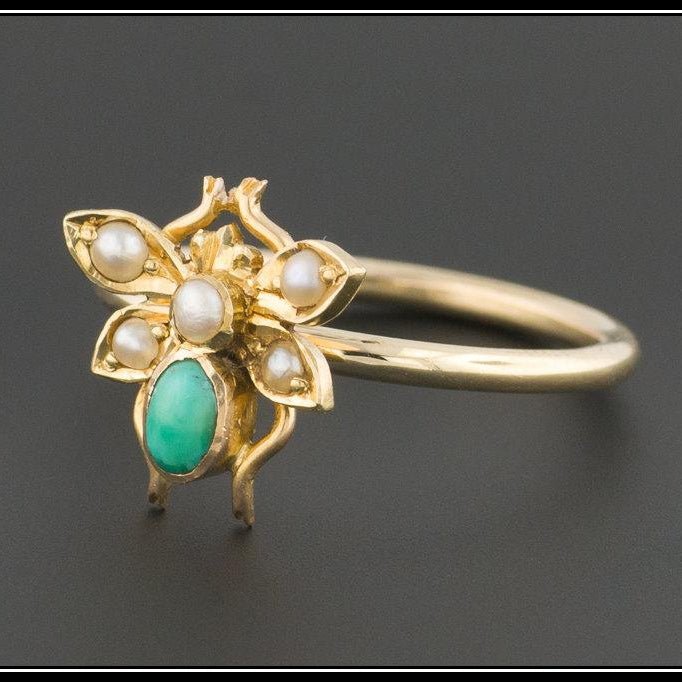 10k Gold Bug Ring | Turquoise Fly Ring - Trademark Antiques