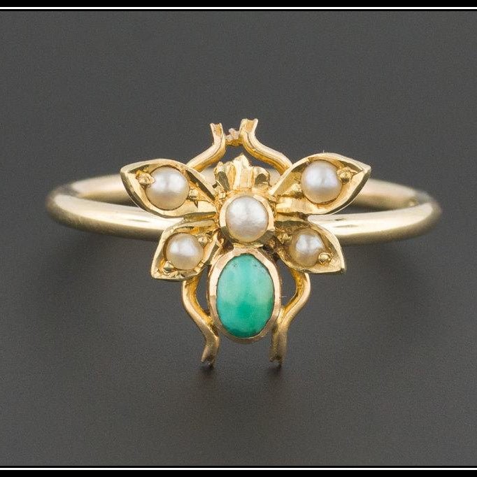 10k Gold Bug Ring | Turquoise Fly Ring - Trademark Antiques