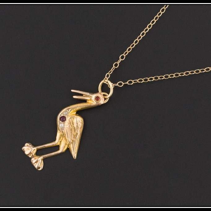 10k Gold Crane Pendant or Charm with an Optional 14k Chain | Antique Pin Conversion Charm - Trademark Antiques