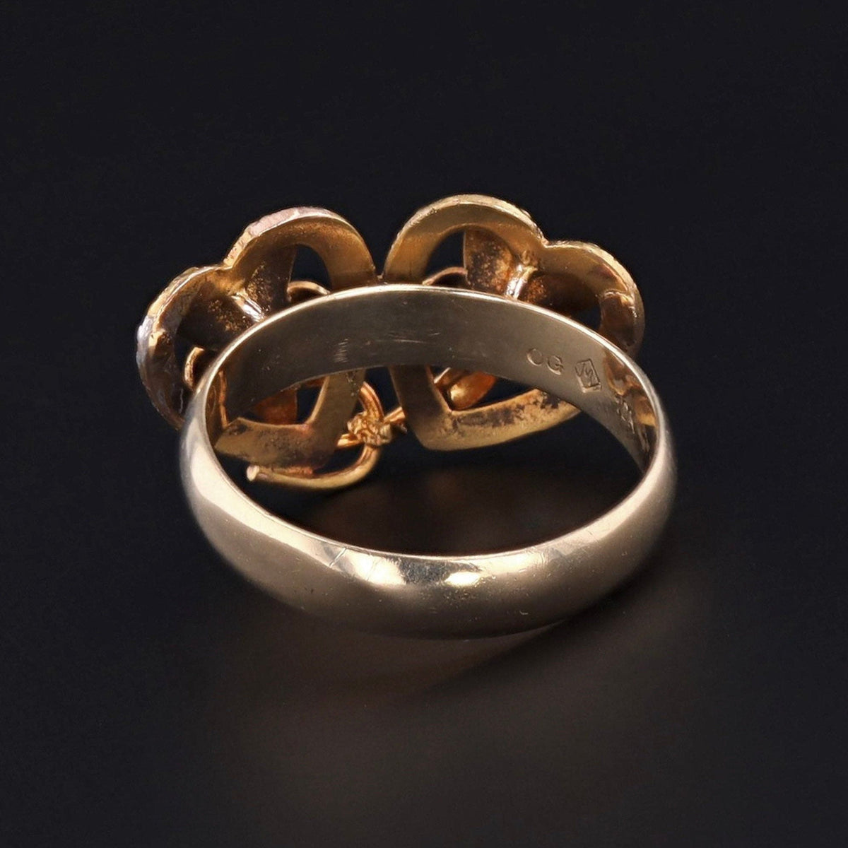 10k Gold &amp; Enamel Violet Ring | Antique Flower Ring - Trademark Antiques