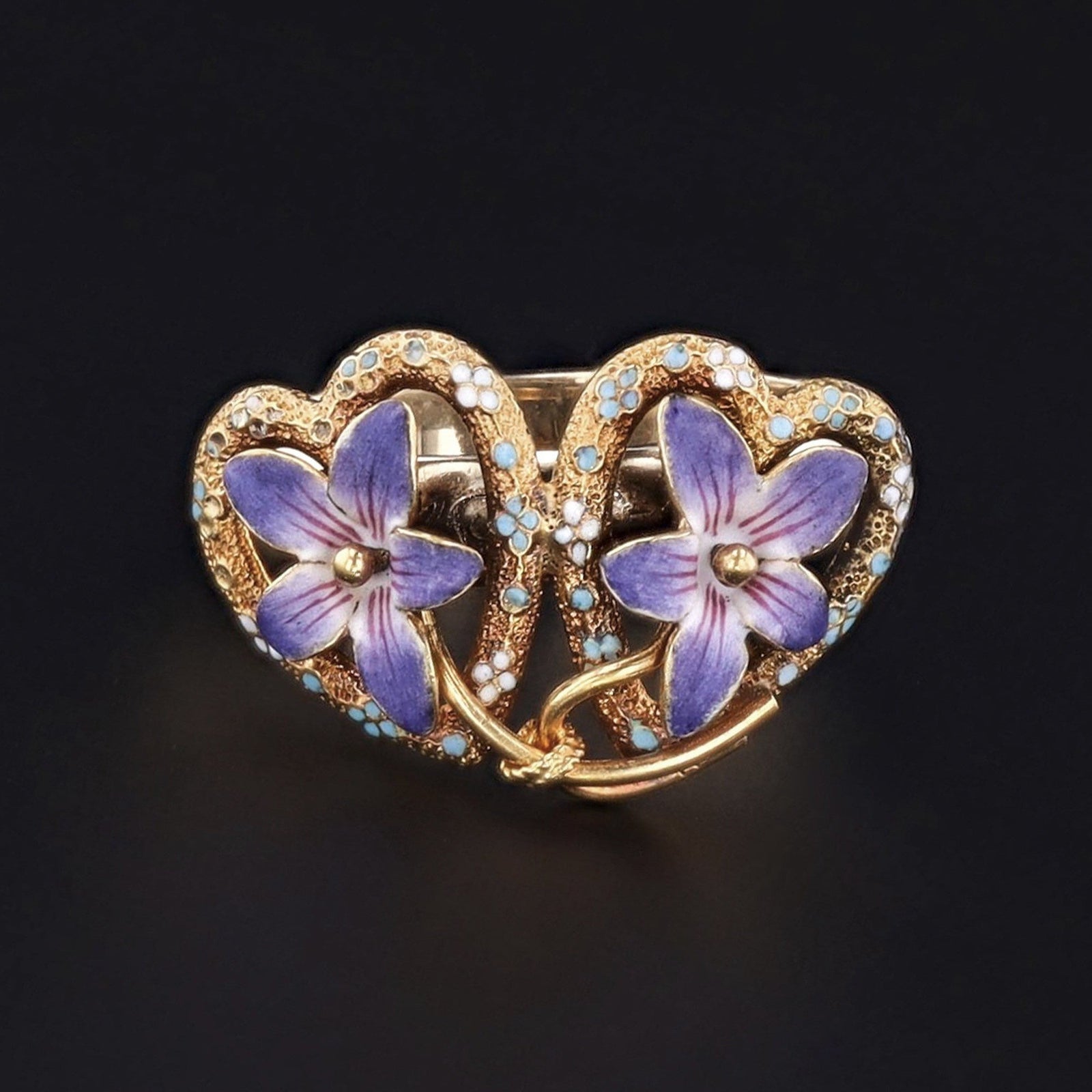 10k Gold & Enamel Violet Ring | Antique Flower Ring - Trademark Antiques