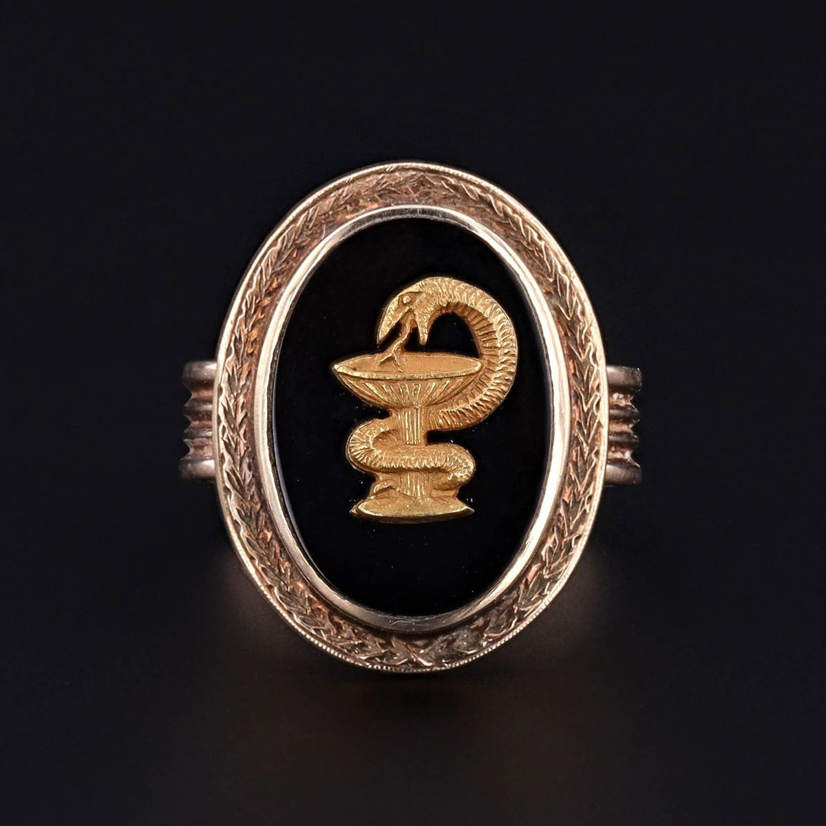 10k Gold Snake Ring | Onyx Snake Ring - Trademark Antiques