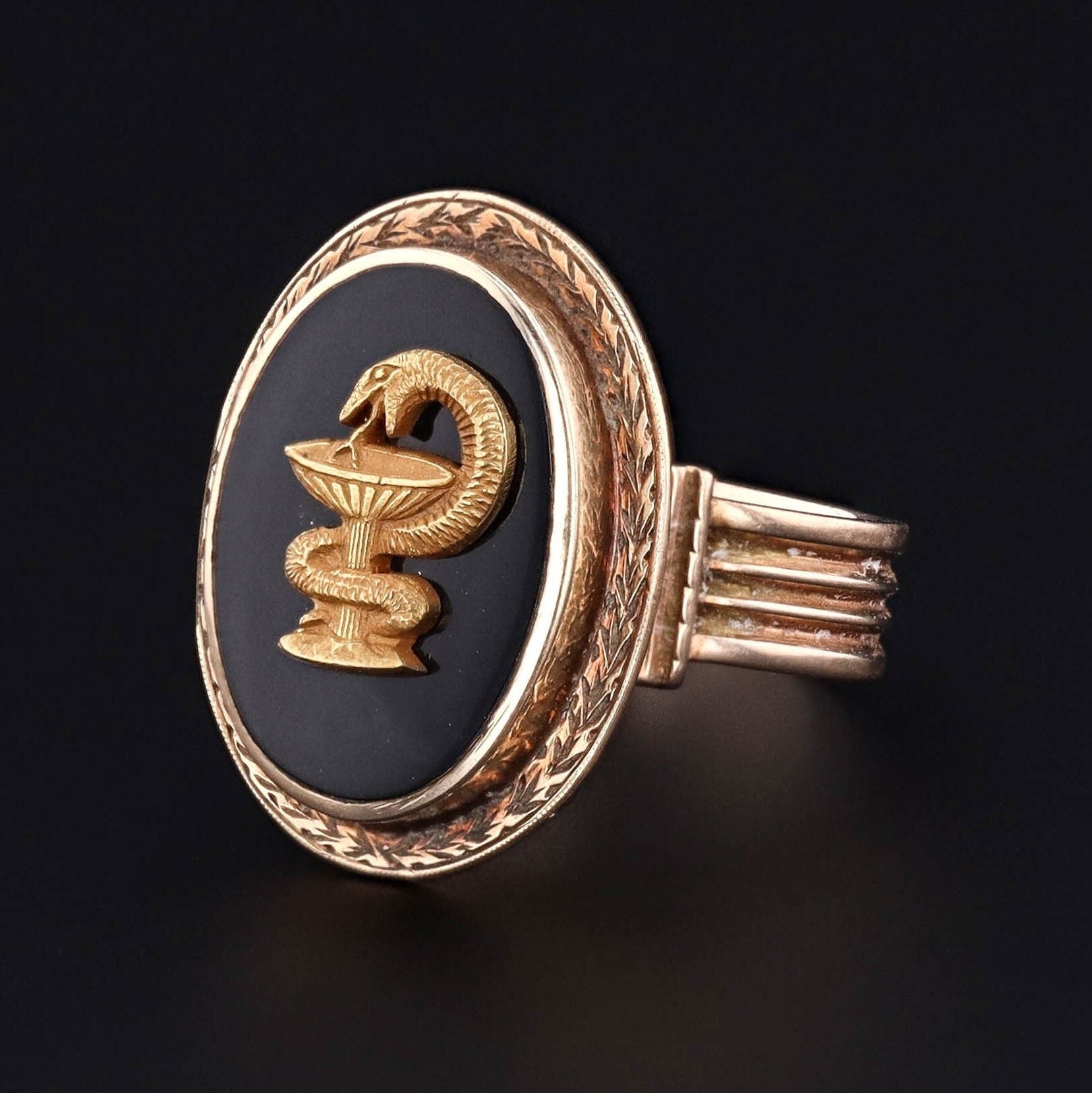 10k Gold Snake Ring | Onyx Snake Ring - Trademark Antiques
