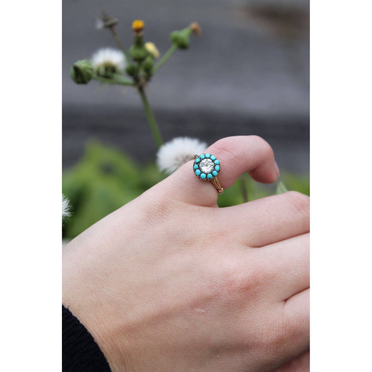 10k Gold Turquoise and Paste Ring | Antique Silver &amp; 10k Gold Ring - Trademark Antiques