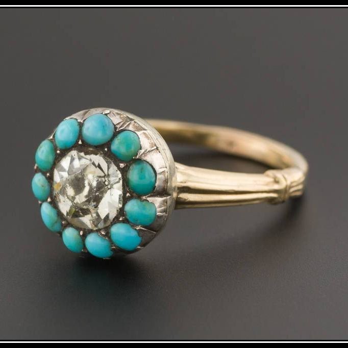 10k Gold Turquoise and Paste Ring | Antique Silver &amp; 10k Gold Ring - Trademark Antiques