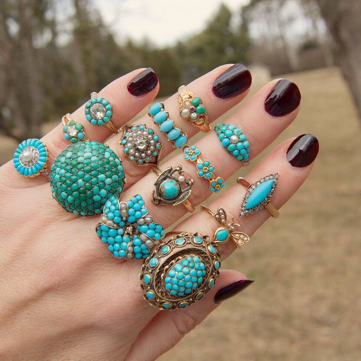 10k Gold Turquoise and Paste Ring | Antique Silver &amp; 10k Gold Ring - Trademark Antiques