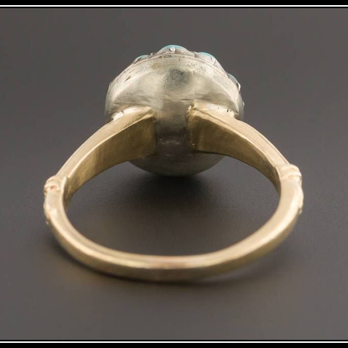 10k Gold Turquoise and Paste Ring | Antique Silver &amp; 10k Gold Ring - Trademark Antiques