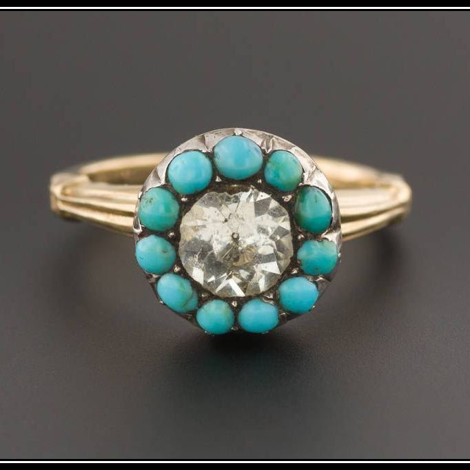 10k Gold Turquoise and Paste Ring | Antique Silver & 10k Gold Ring - Trademark Antiques