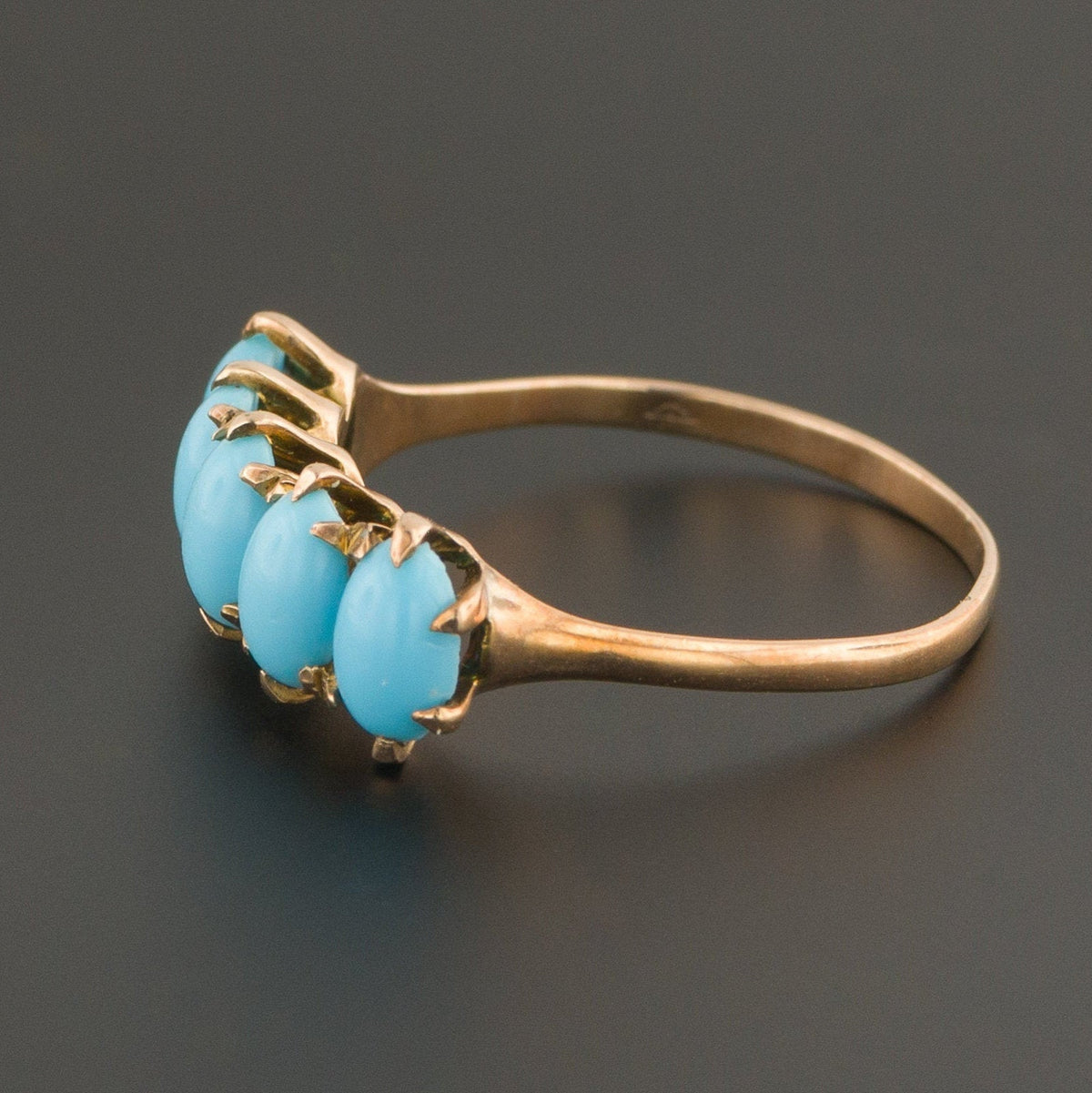 10k Gold Turquoise Glass Ring | Antique Turquoise Glass Ring - Trademark Antiques