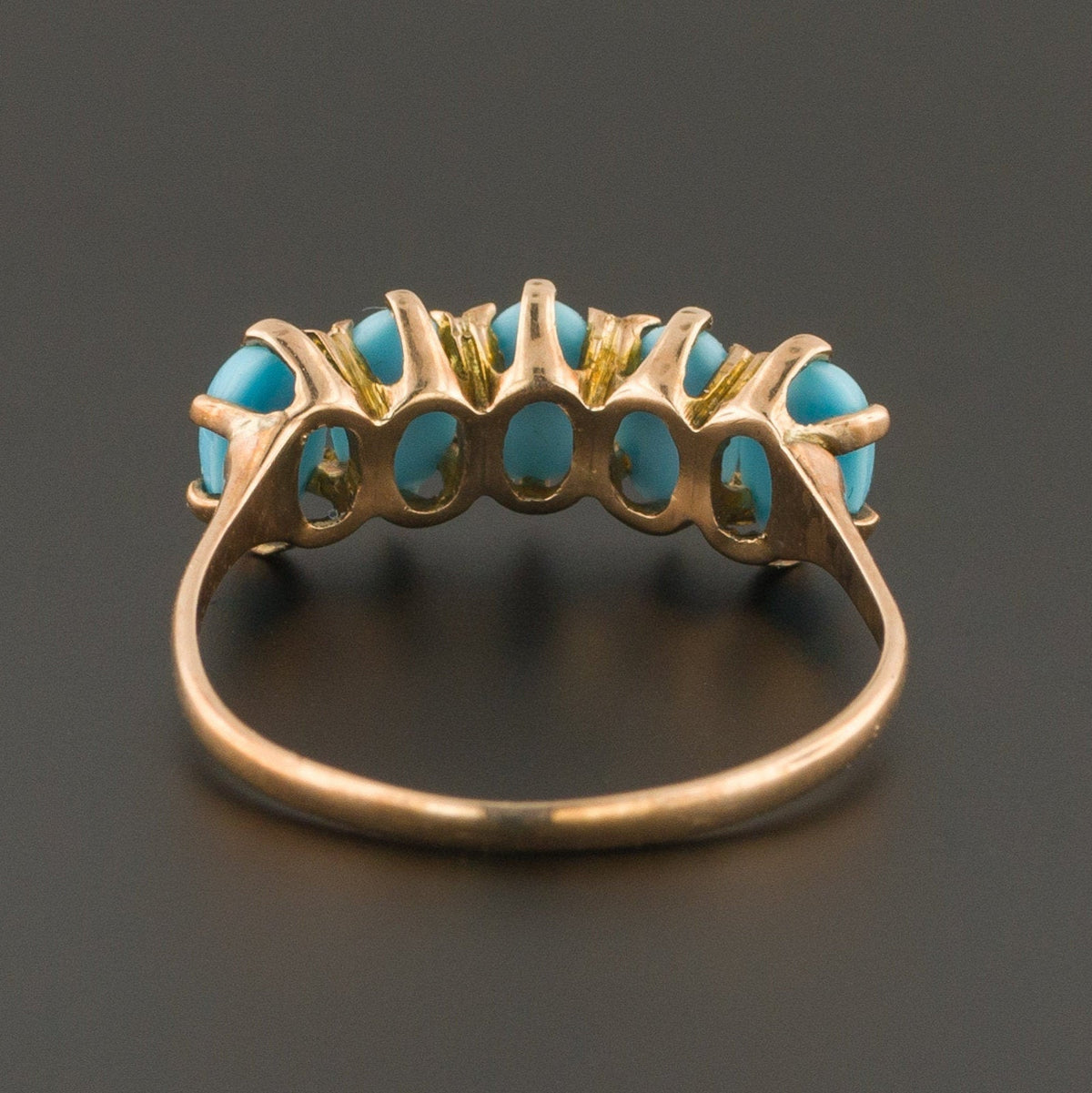 10k Gold Turquoise Glass Ring | Antique Turquoise Glass Ring - Trademark Antiques
