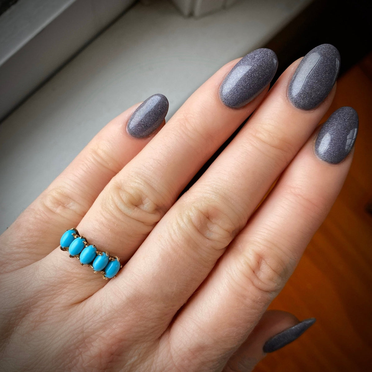 10k Gold Turquoise Glass Ring | Antique Turquoise Glass Ring - Trademark Antiques