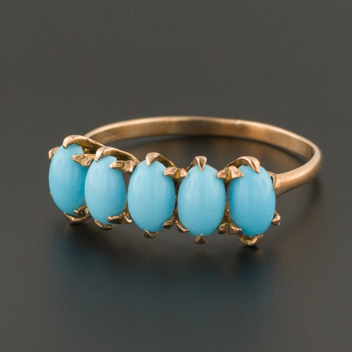 10k Gold Turquoise Glass Ring | Antique Turquoise Glass Ring - Trademark Antiques