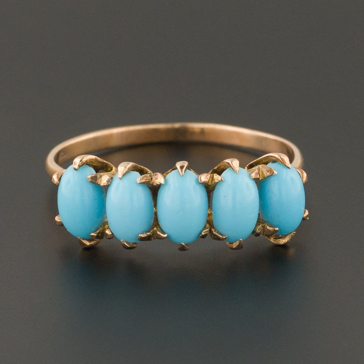 10k Gold Turquoise Glass Ring | Antique Turquoise Glass Ring - Trademark Antiques