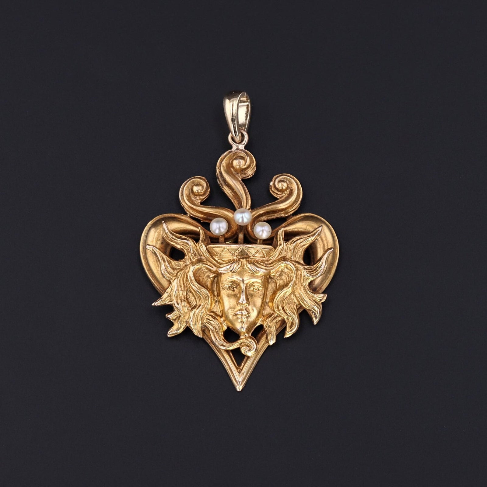 10k Gold Woman Pendant | Art Nouveau Pendant - Trademark Antiques