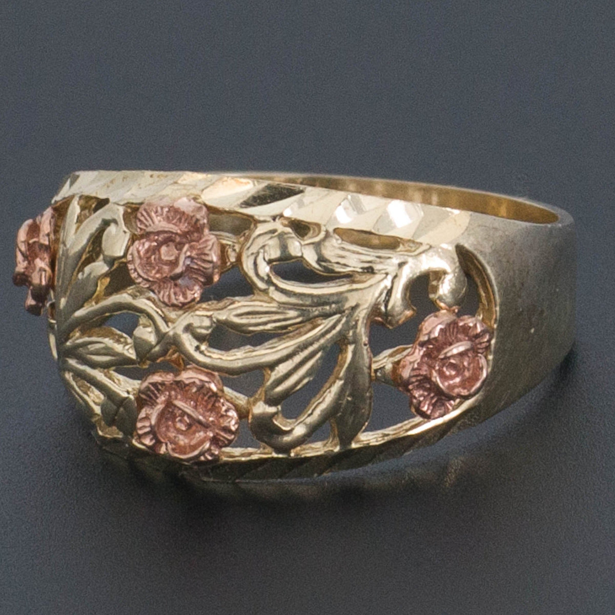 10k Rose and Yellow Gold Ring | Pink Rose Ring - Trademark Antiques