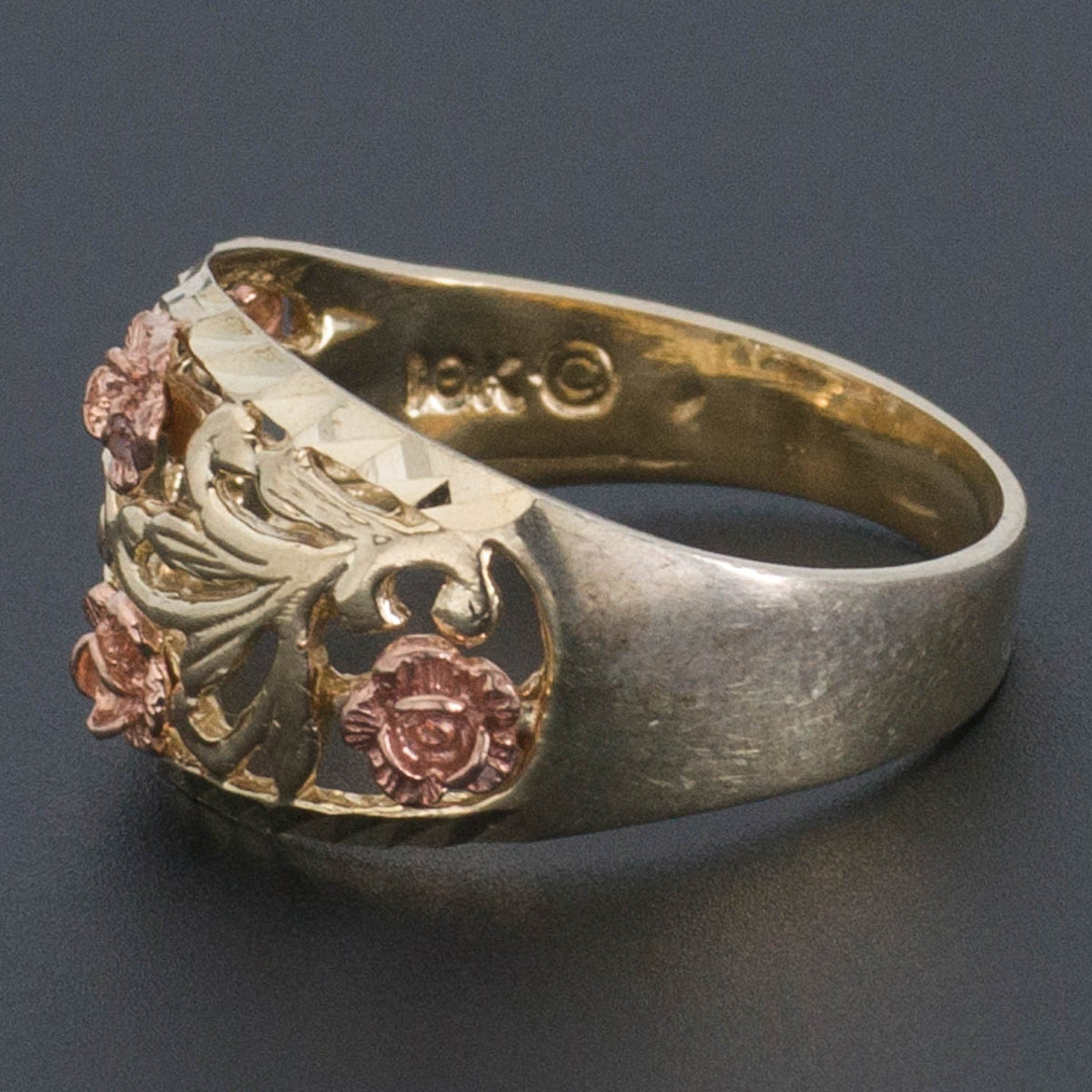 10k Rose and Yellow Gold Ring | Pink Rose Ring - Trademark Antiques