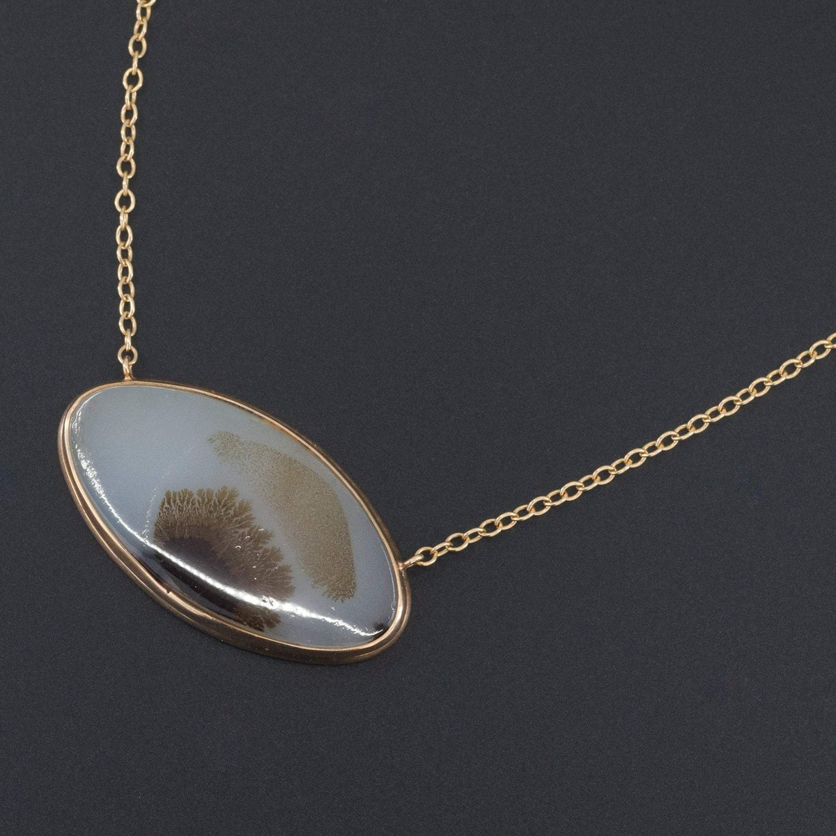 14k Agate Necklace | Antique Pin Conversion Necklace - Trademark Antiques