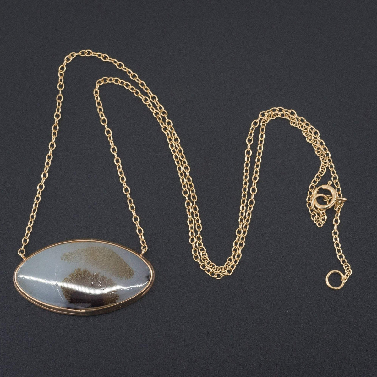 14k Agate Necklace | Antique Pin Conversion Necklace - Trademark Antiques