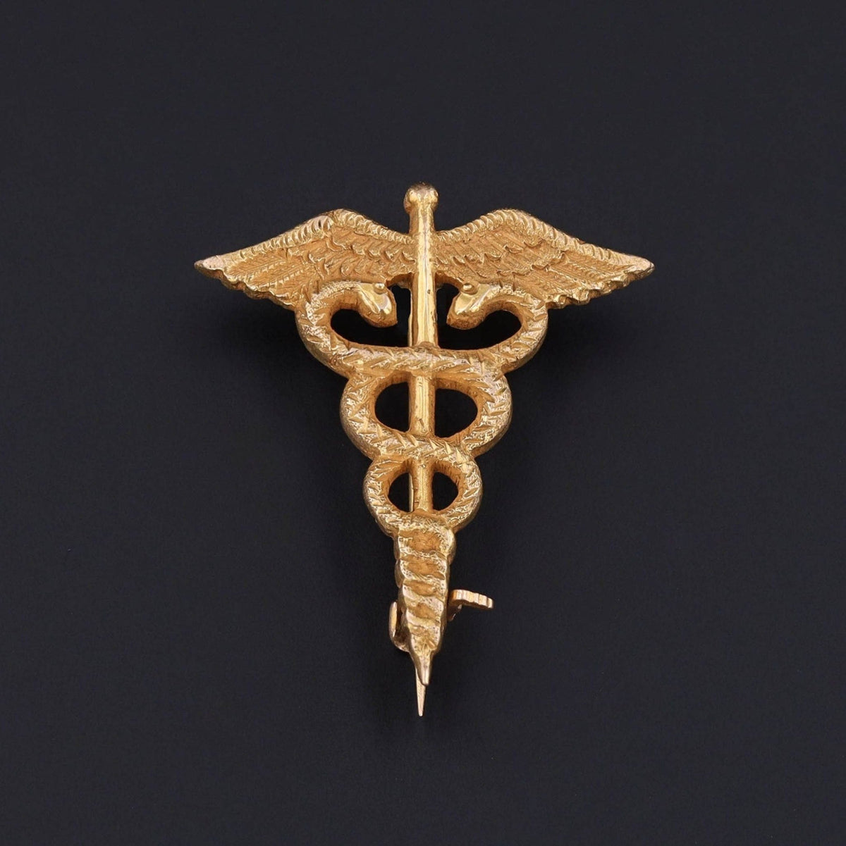 14k Caduceus Brooch | Caduceus Medical Brooch - Trademark Antiques