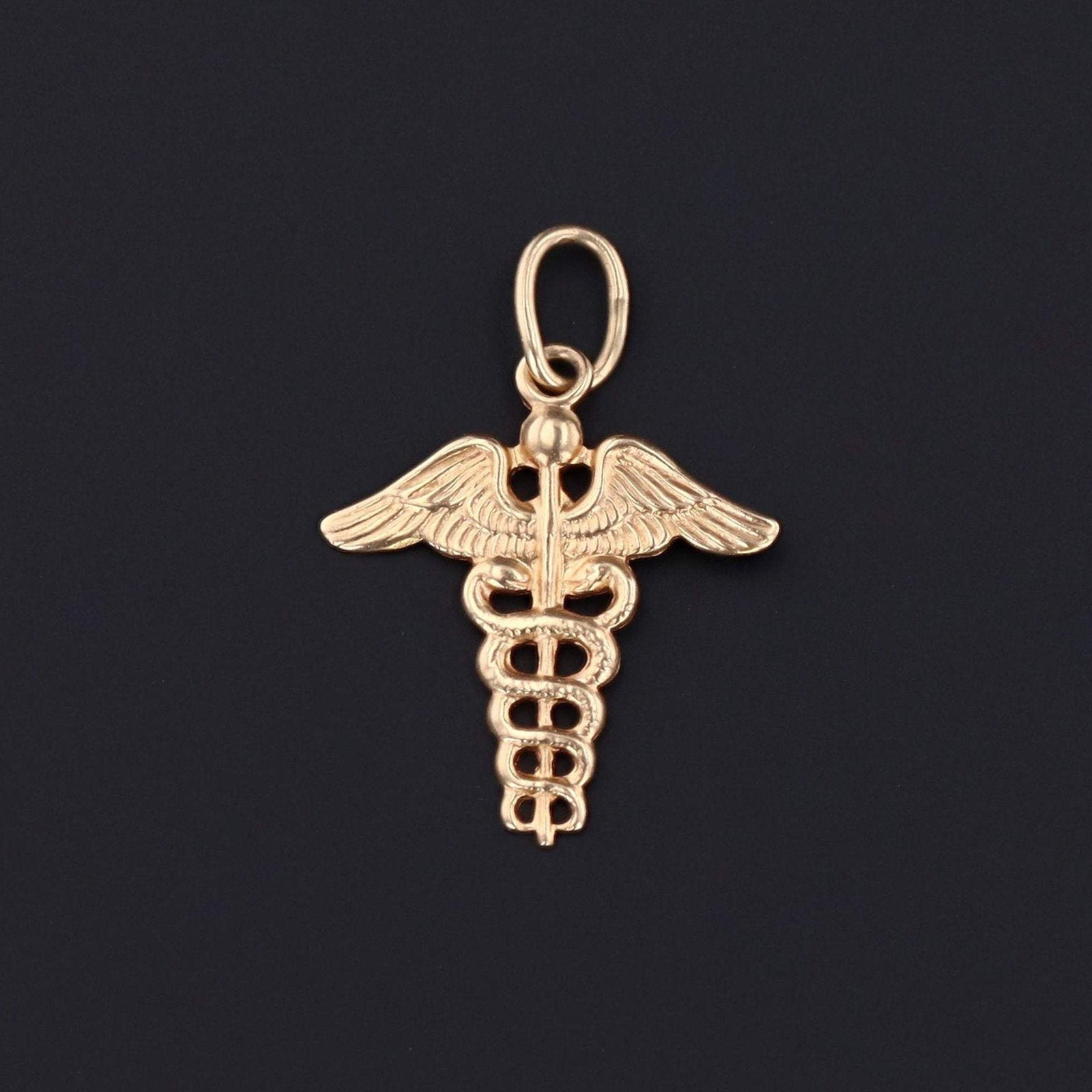 14k Caduceus Charm or Pendant | Antique Caduceus Medical Charm - Trademark Antiques