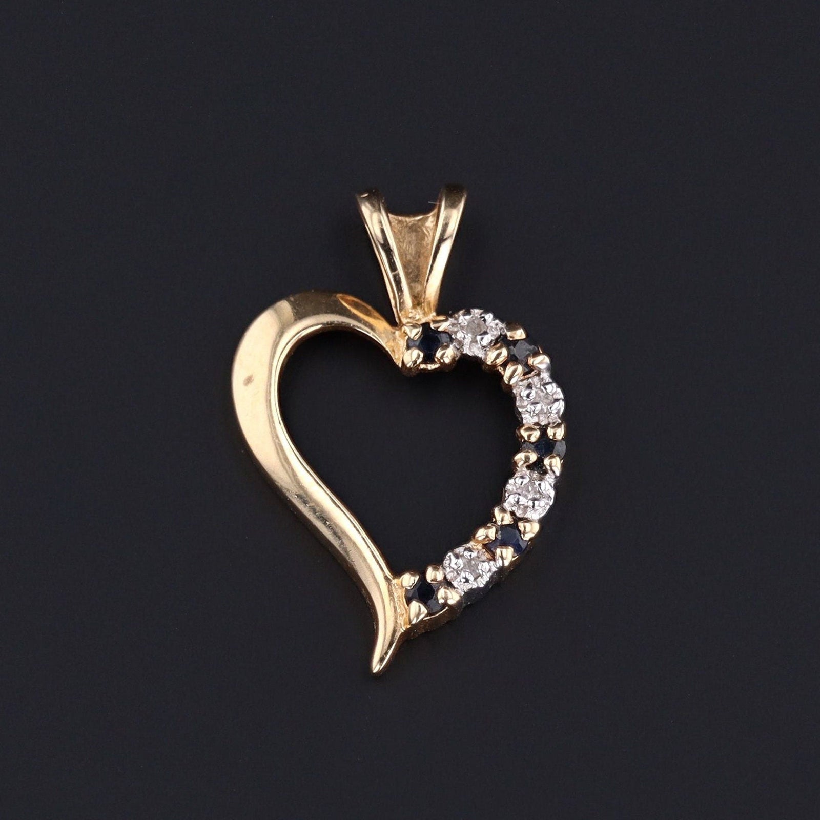 14k Diamond & Sapphire Heart Pendant | 14k Gold Heart Pendant - Trademark Antiques