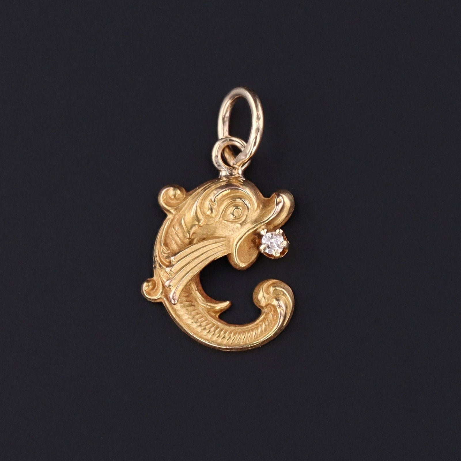 14k Fish Charm or Pendant | 14k Fish with Diamond Pendant - Trademark Antiques