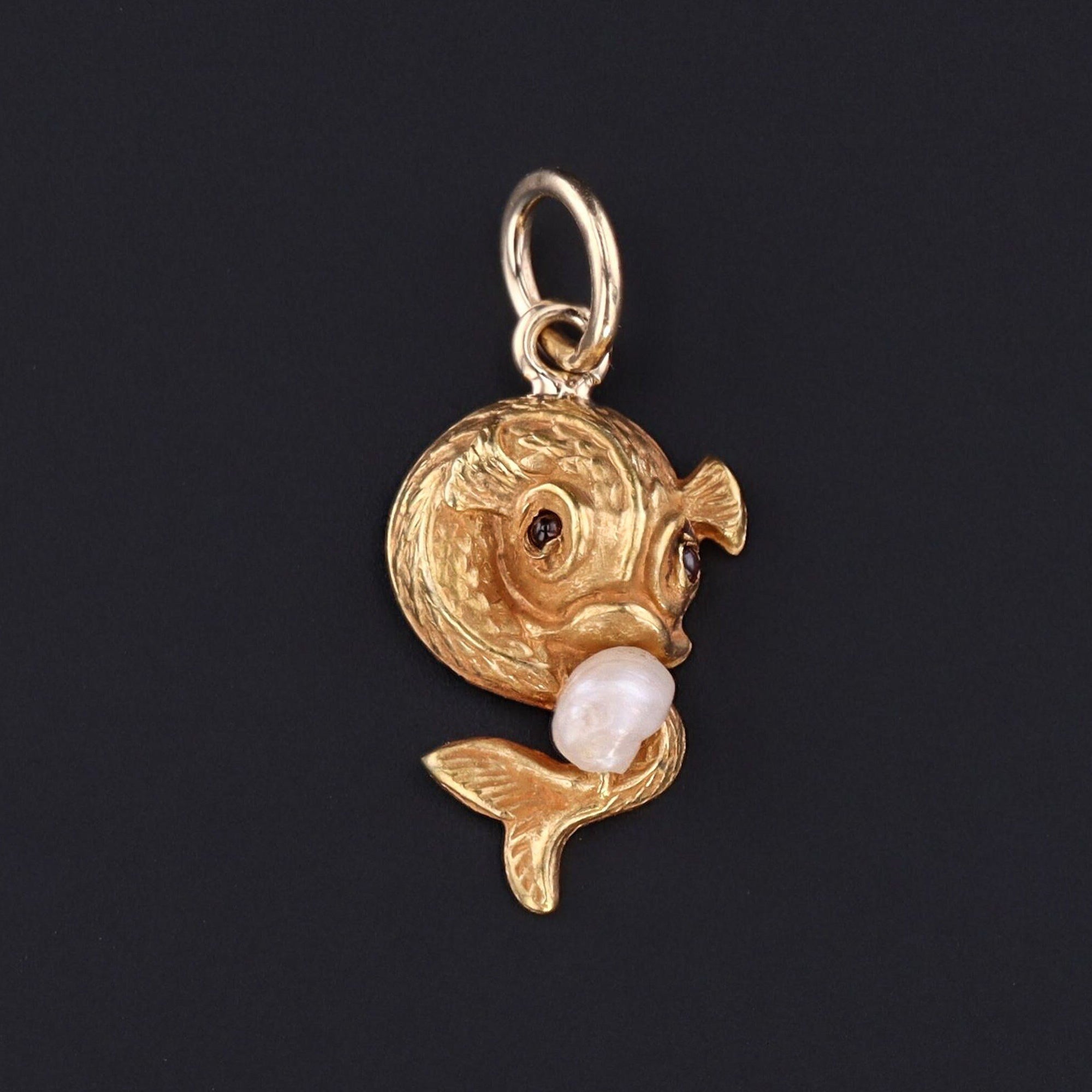 14k Fish Charm or Pendant | 14k Fish with Pearl Pendant - Trademark Antiques