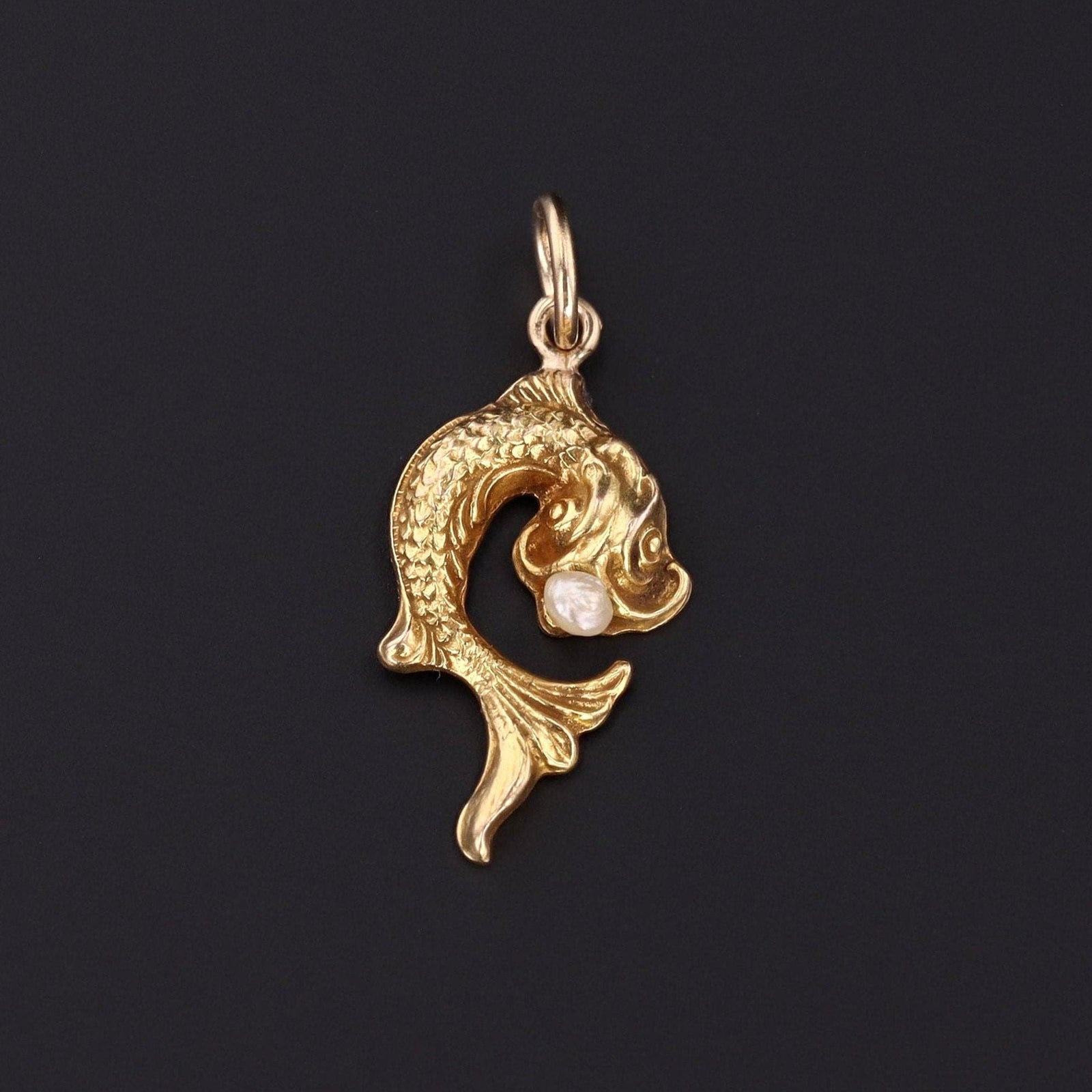14k Fish Charm or Pendant | 14k Fish with Pearl Pendant - Trademark Antiques