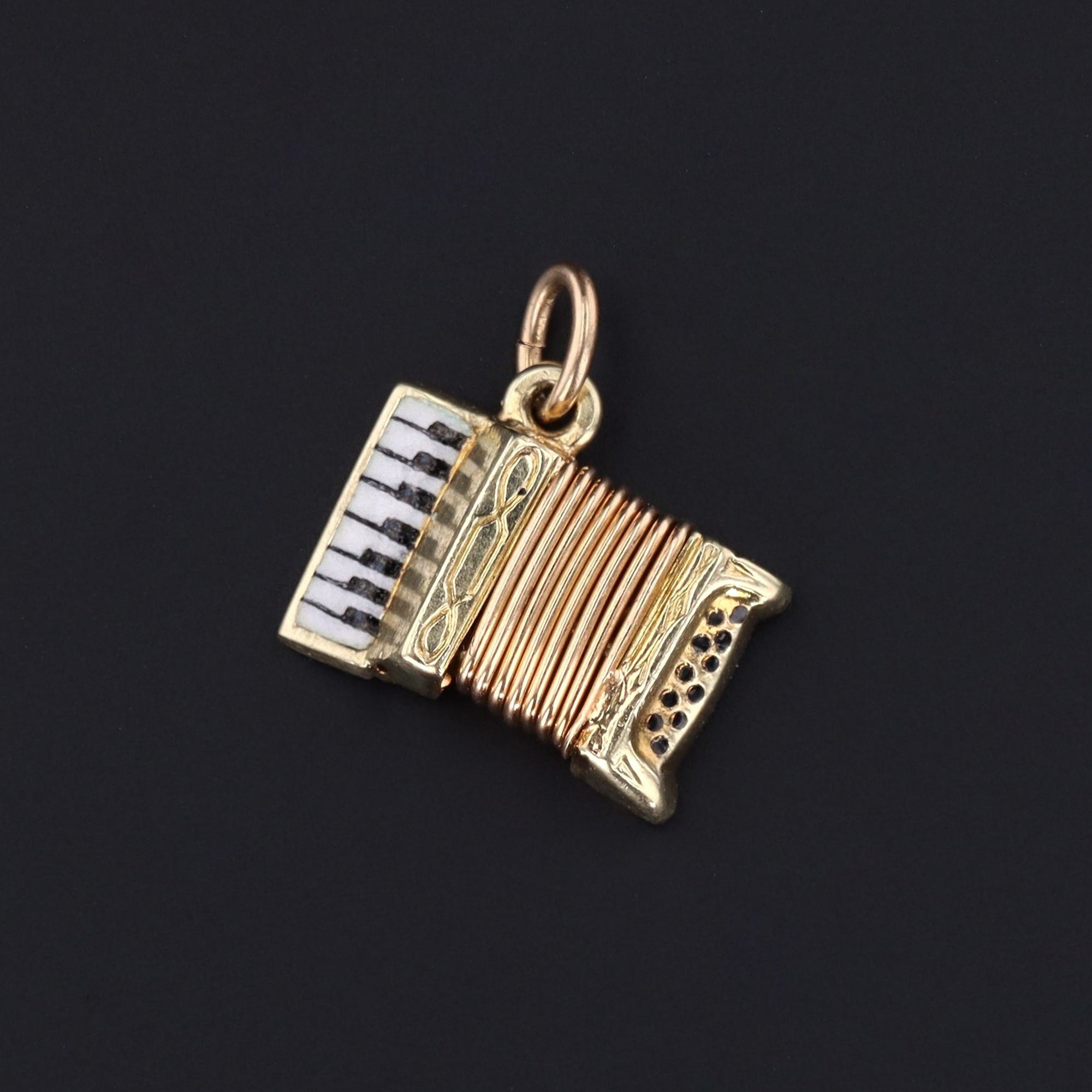 14k Gold Accordion Charm | Vintage 14k Gold Charm - Trademark Antiques
