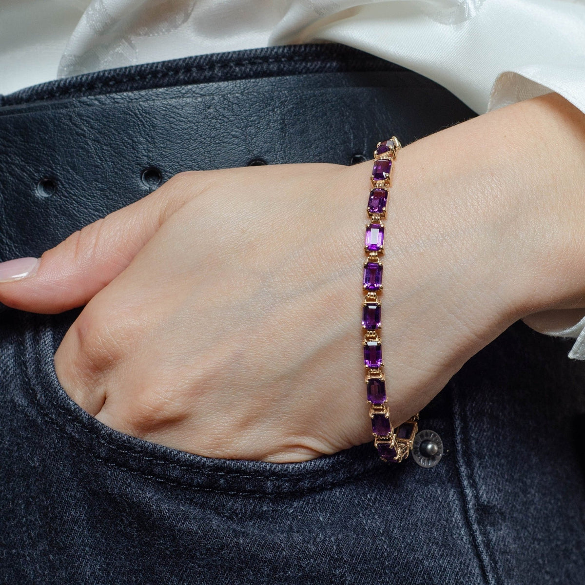 14k Gold &amp; Amethyst Tennis Bracelet | Amethyst Bracelet - Trademark Antiques