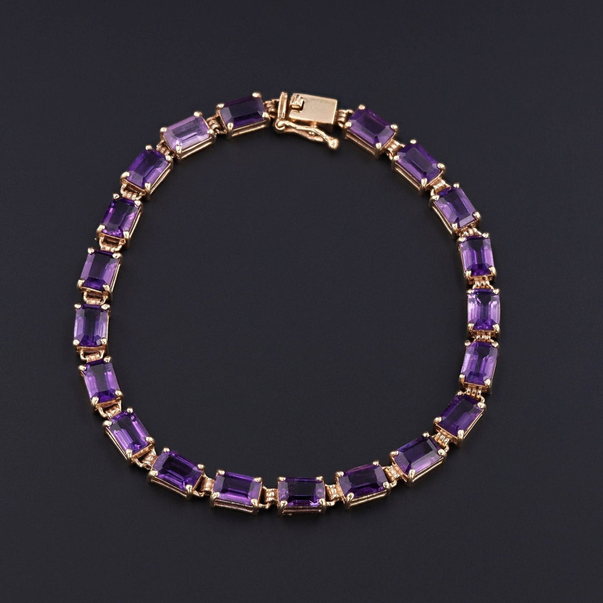 14k Gold &amp; Amethyst Tennis Bracelet | Amethyst Bracelet - Trademark Antiques