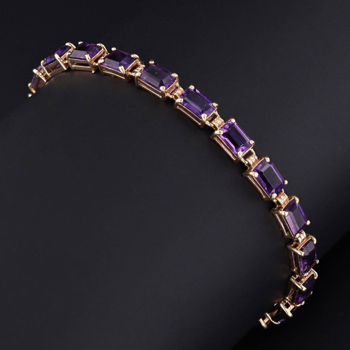 14k Gold &amp; Amethyst Tennis Bracelet | Amethyst Bracelet - Trademark Antiques