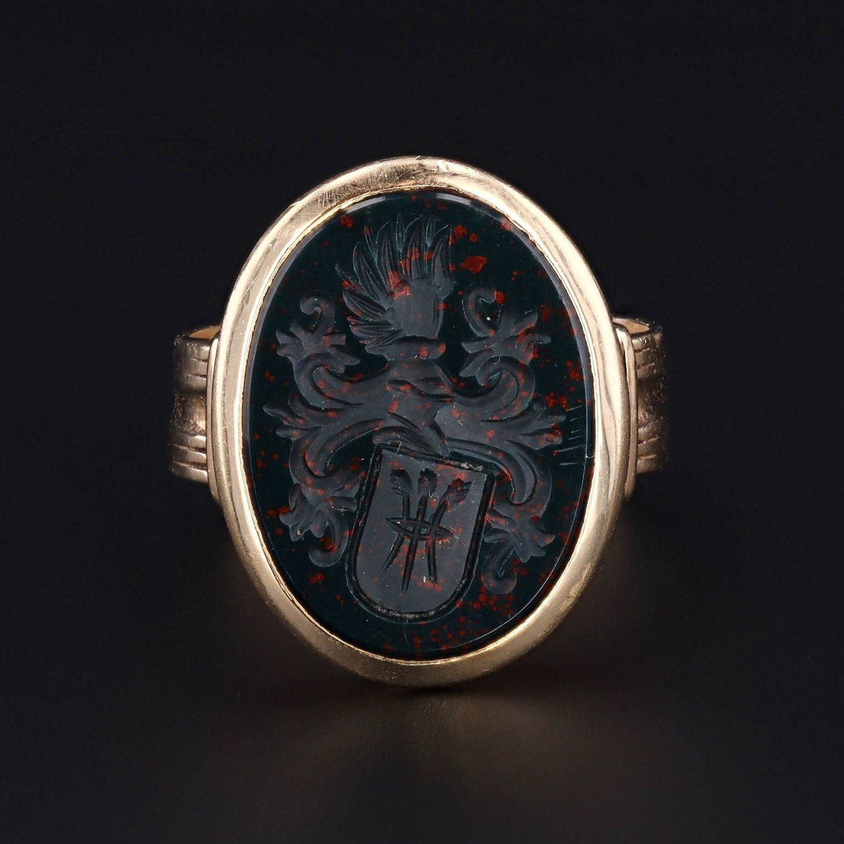 14k Gold Bloodstone Signet Ring | Antique Signet Ring - Trademark Antiques