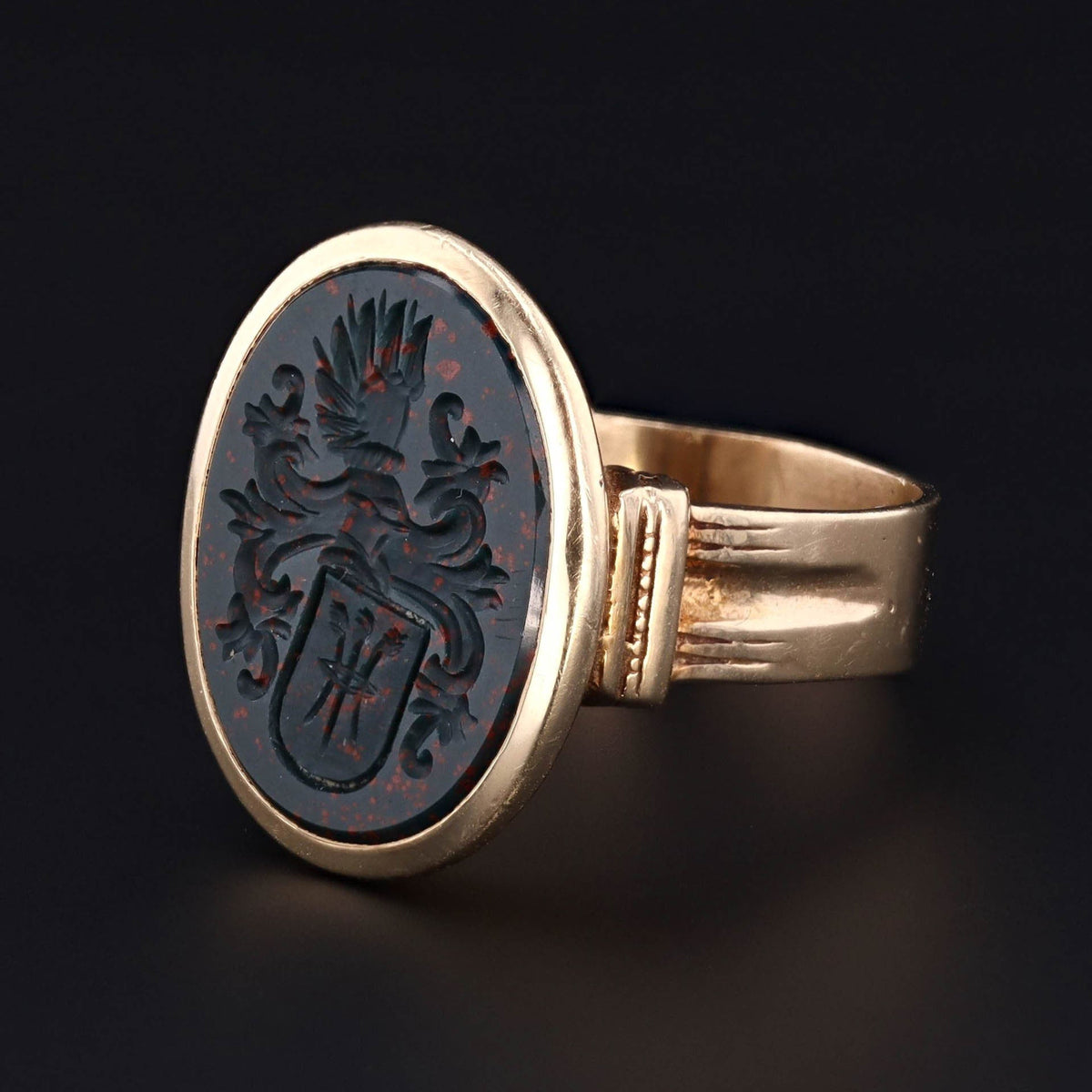 14k Gold Bloodstone Signet Ring | Antique Signet Ring - Trademark Antiques