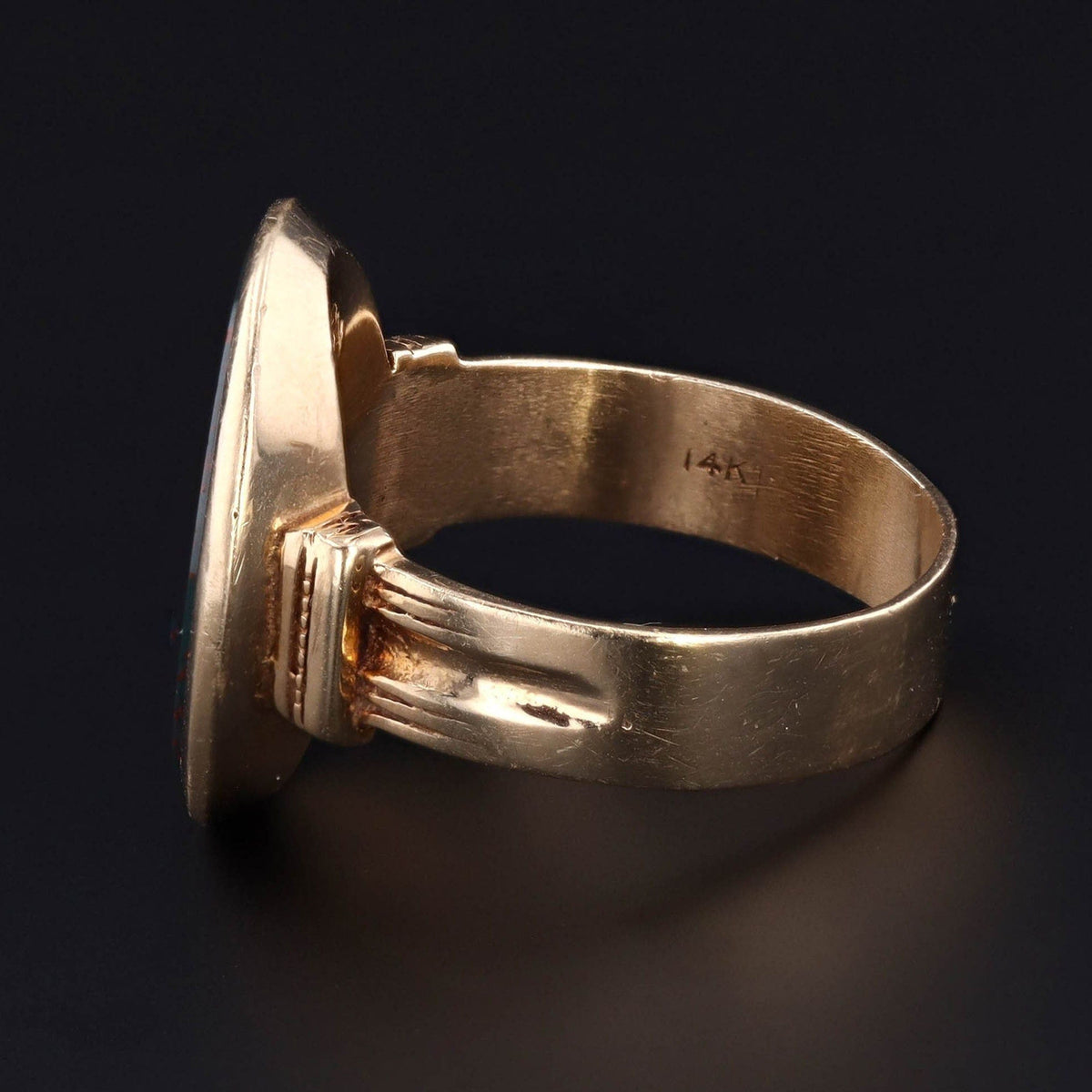14k Gold Bloodstone Signet Ring | Antique Signet Ring - Trademark Antiques