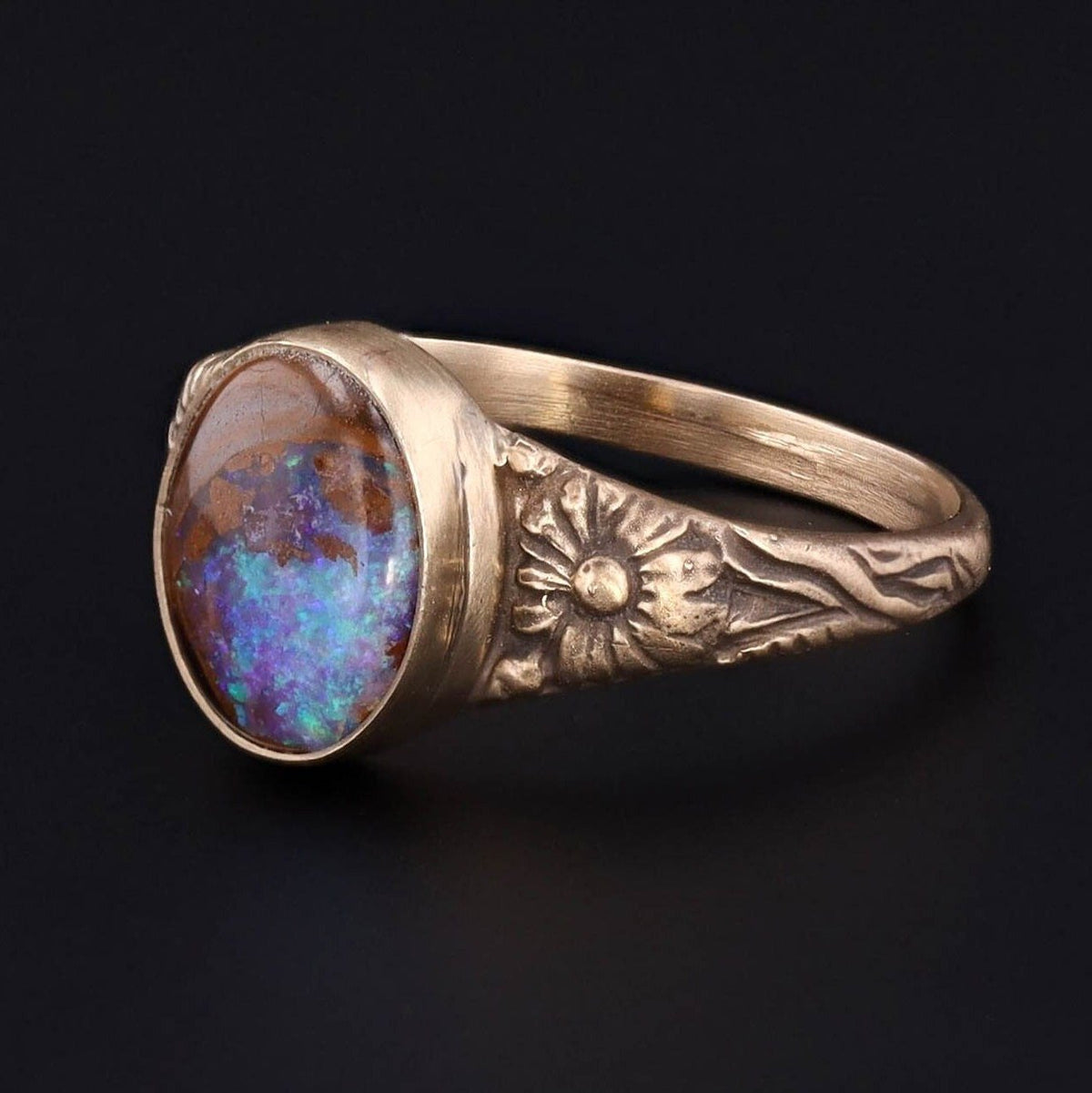 14k Gold Boulder Opal Ring | Boulder Opal Ring - Trademark Antiques