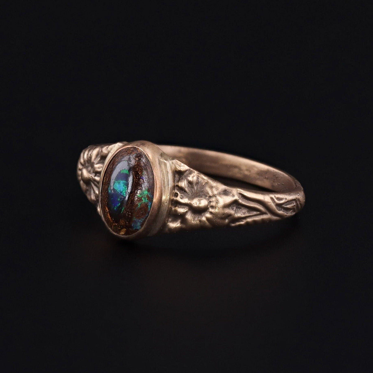 14k Gold Boulder Opal Ring | Boulder Opal Ring - Trademark Antiques