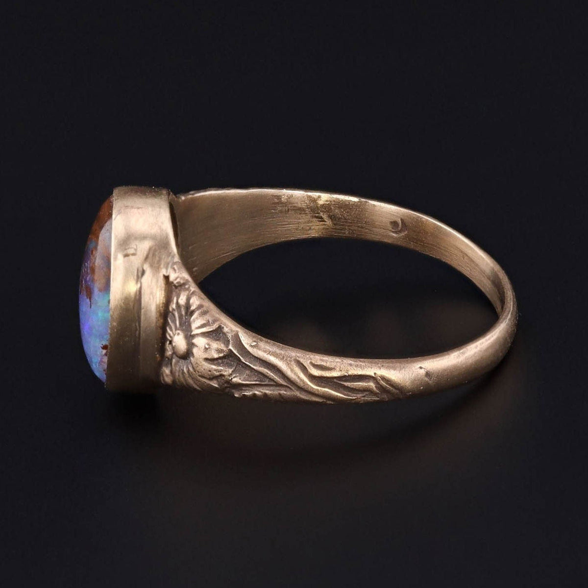 14k Gold Boulder Opal Ring | Boulder Opal Ring - Trademark Antiques