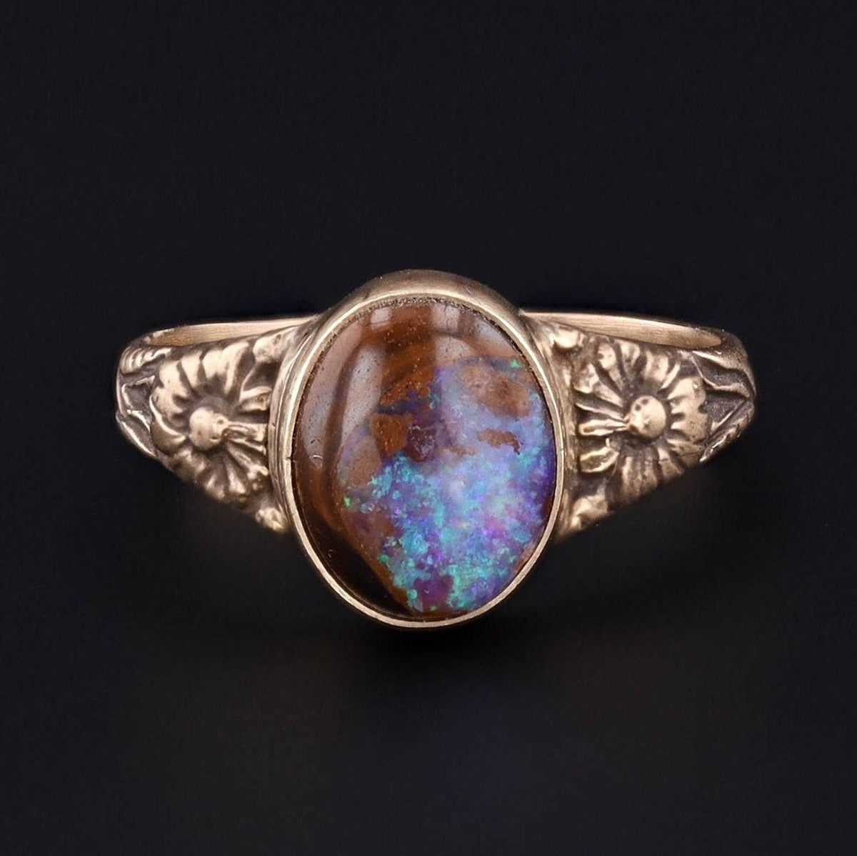 14k Gold Boulder Opal Ring | Boulder Opal Ring - Trademark Antiques