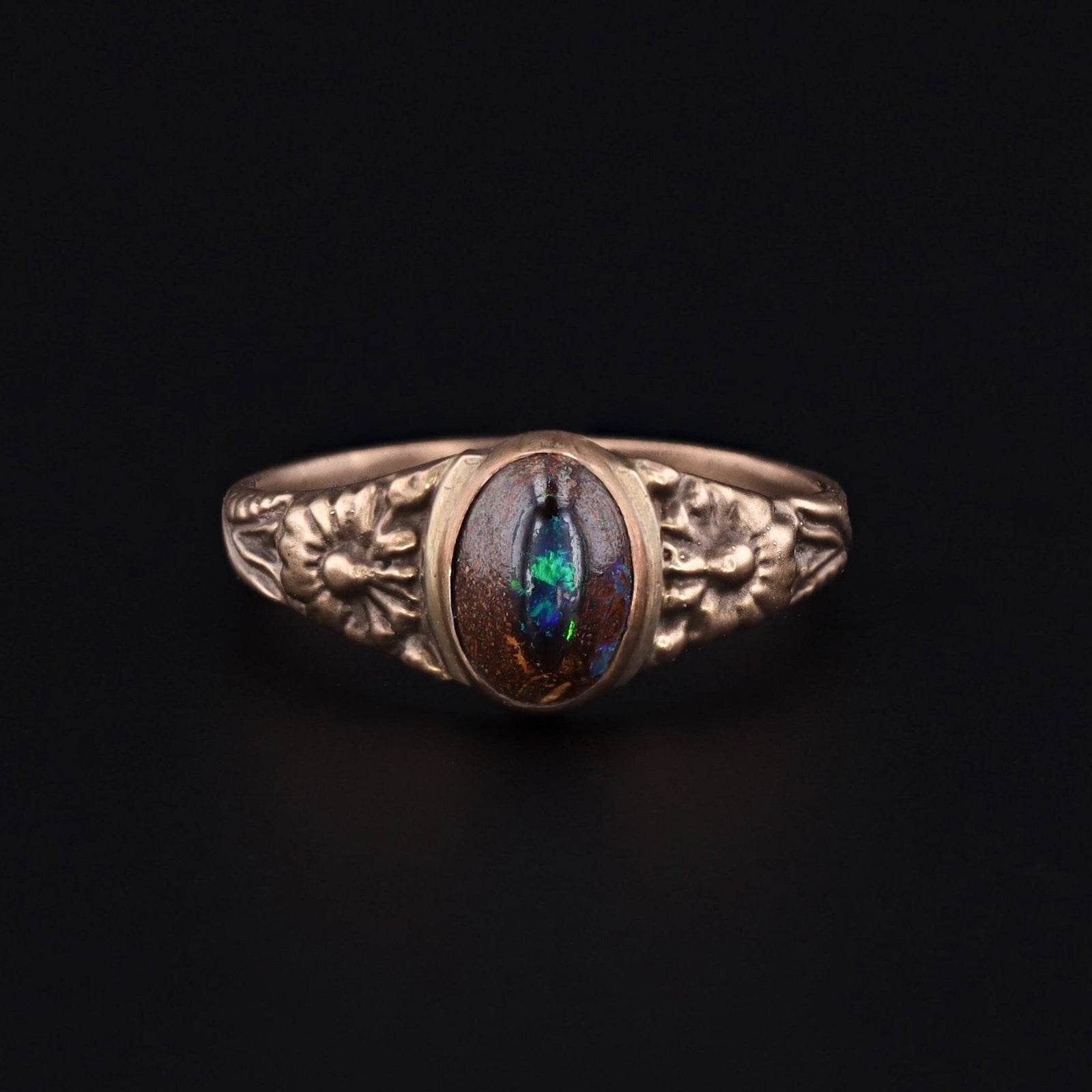 14k Gold Boulder Opal Ring | Boulder Opal Ring - Trademark Antiques
