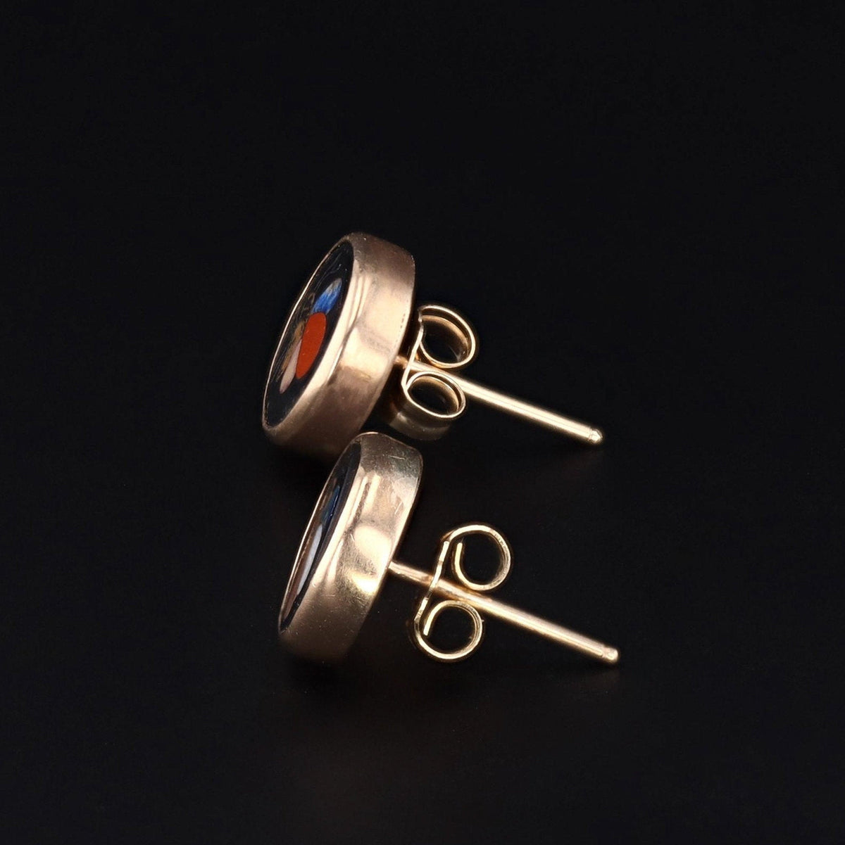 14k Gold Butterfly Earrings | Pietra Dura Earrings - Trademark Antiques