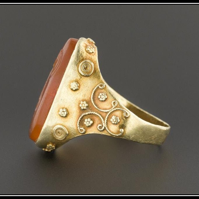 14k Gold &amp; Carnelian Aries Ring | Vintage Aries Ring - Trademark Antiques
