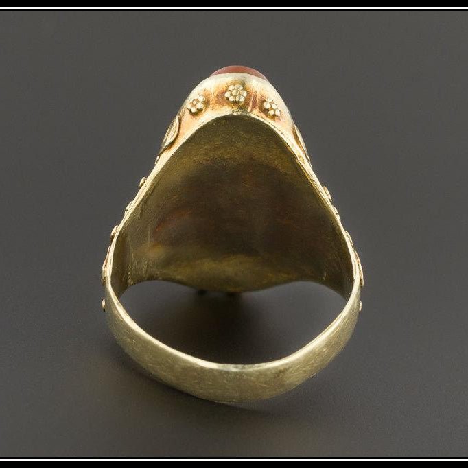 14k Gold &amp; Carnelian Aries Ring | Vintage Aries Ring - Trademark Antiques