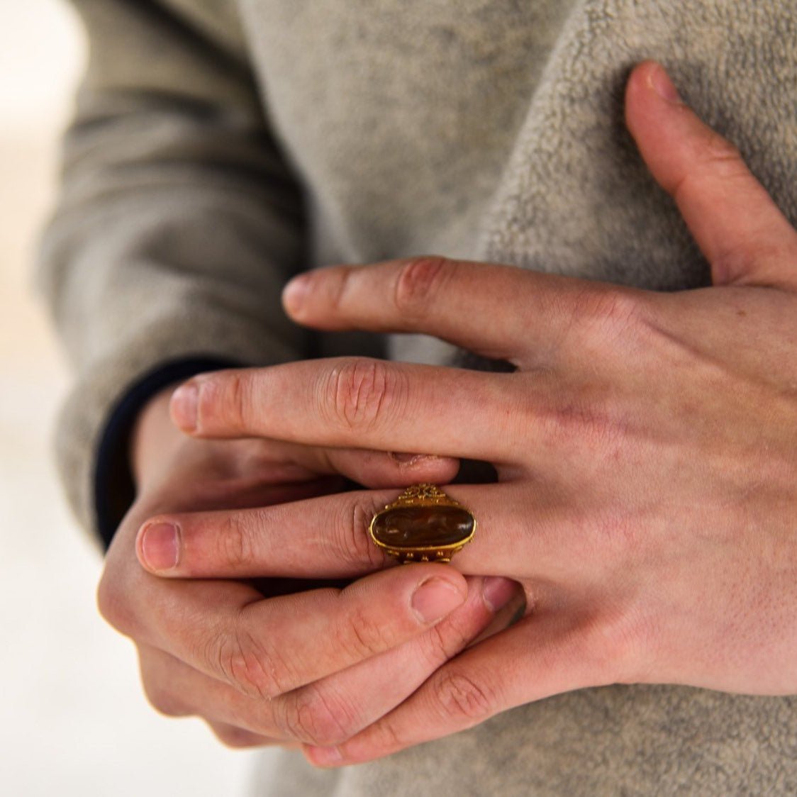 14k Gold &amp; Carnelian Aries Ring | Vintage Aries Ring - Trademark Antiques
