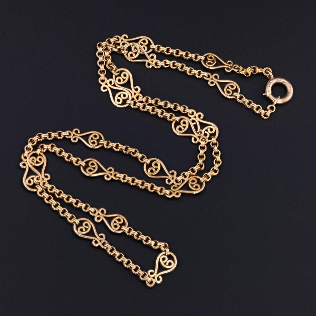 14k Gold Chain | Vintage Fancy Link Chain - Trademark Antiques